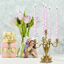 10 Inch Floral Taper Candles - 2pcs Handmade Unscented Somkeless Tall Candlesticks,Printed Cone Candles For Mother Day Home Party Wedding Restaurant{Inchcolor_nameinch:InchPurpleFlowerinch,Inchsize_nameinch:Inch10Inch-2Countinch} - 紫花 - 查看 7