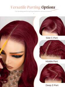 5x5 Lace Front Wig, 100% Human Hair, Pre-Plucked, 99J Color, Transparent Lace Wig, For Women, 150% Density, Virgin Hair - S99J - View 7