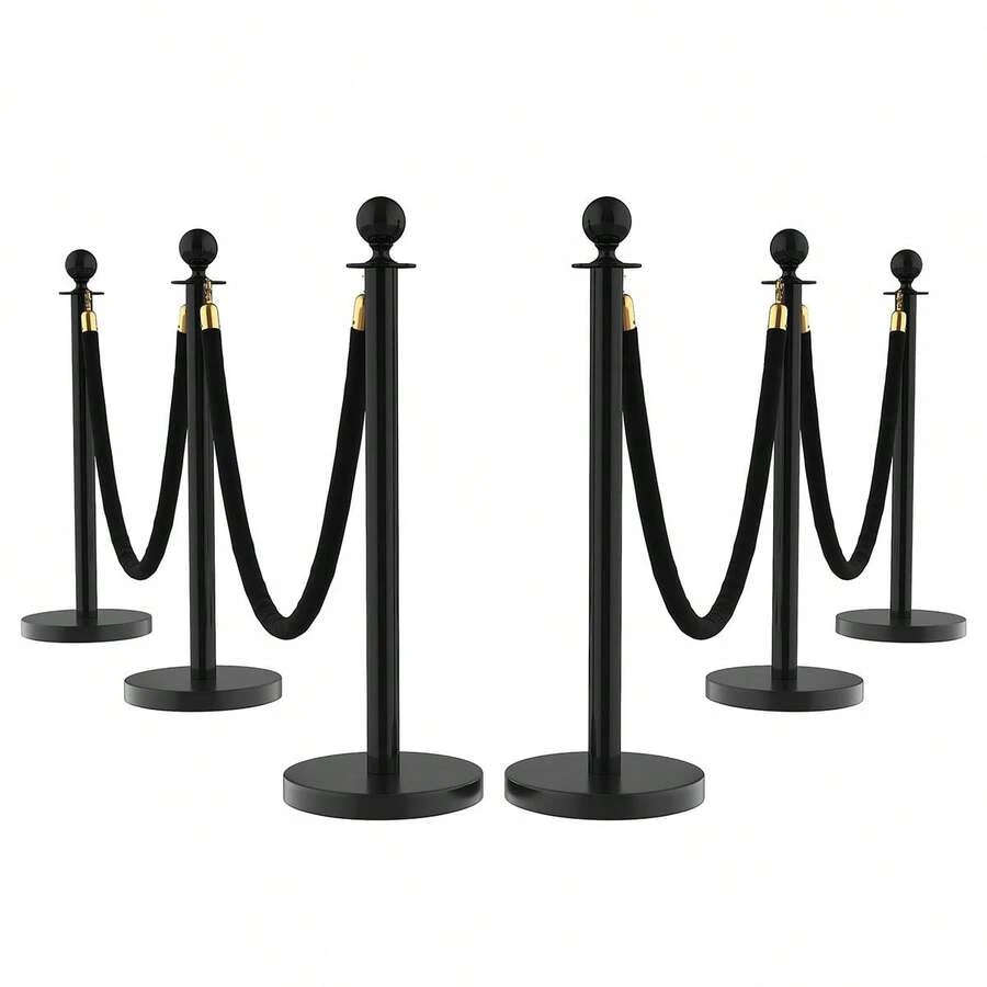 6-Pack Crowd Control Stanchions With 4 Velvet Ropes & 26FT Red Carpet Set,Rope & Stable Base Safety Barriers For Hotel, Theater, Event & Party - Black 6pcs - View 1