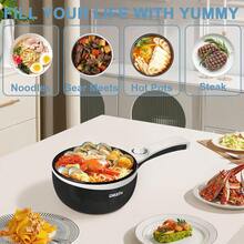 Upgraded Non-Stick Electric Saute Pan For Rapid Noodles 1.5L Mini Portable Hot Pot Ideal For Cooking Steak Eggs Fried Rice Ramen Oatmeal And Soup With Adjustable Power Settings - Black - View 6