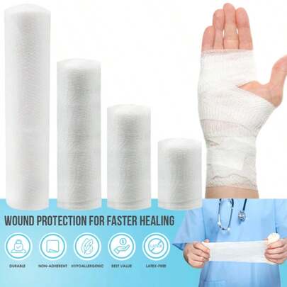 10卷装吸水纱布棉绷带，用于伤口止血包扎、敷料固定等。