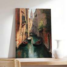 Venice Canal Oil Painting Canvas Wall Art Romantic Home Decor - Beige - View 10