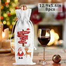 1pc/5pcs/8pcs Customized Linen-Like Fabric Wine Bag, Christmas Wine Gift Bag, Personalized Wine Bottle Cover, Reusable Christmas Wine Bottle Sleeve, Suitable For Christmas, Wedding, Birthday, Holiday Party, Housewarming, Storage - Multicolor - View 14