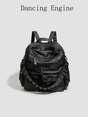 Dancing Engine 女士时尚背包铆钉装饰软PU皮革奢华设计师背包