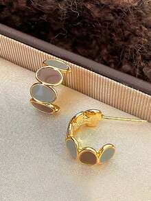 3对优雅简约独特几何双色设计耳环套装，奢华时尚日常休闲派对配饰，女士 - 棕色 - 查看 7