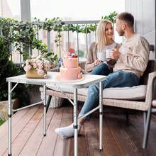 Tavolo Da Campeggio Pieghevole With Altezza Regolabile 35/60 Cm, For Escursionismo, Picnic, Garden, Spiaggia, Feste E Balcone - 白色 - 查看 9