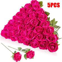 100pcs Artificial Rose Flowers, Red Rose, Fake Roses, Suitable For DIY Wedding Bouquets, Tabletop Decor, Bridal Shower, Valentine's Day Decoration, Baby Shower, Home Decor, Indoor & Outdoor Decoration - Hot Pink - View 11
