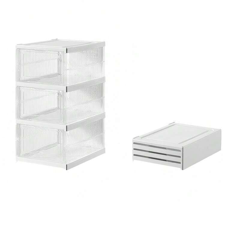 Premium Thickened Clear Storage Bins 3/6-Tier Collapsible, Space-Saving & Dust-Proof, Perfect For Bedroom, Kitchen &  Toys Organization - 白色 - 查看 8
