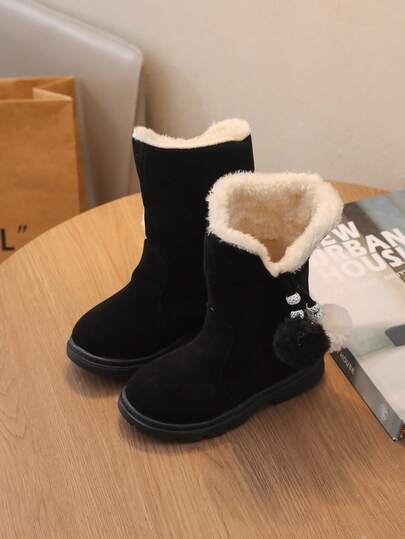 1 Pair Girls' Fashionable, Casual, Cute, Elegant Christmas Style Flat Short Boots For Outdoor Wear, Winter