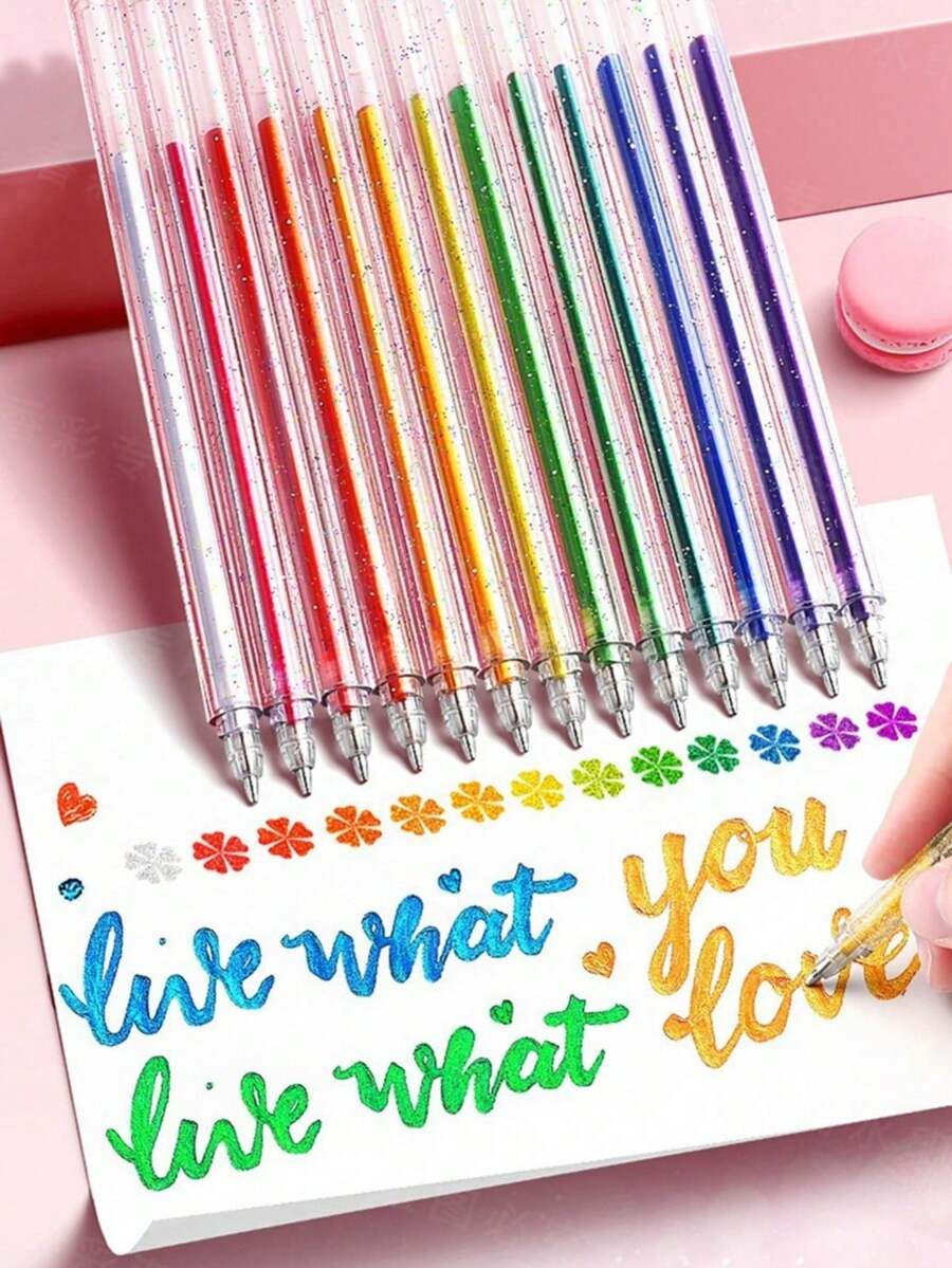 8/12/18/24 Farben Glitzer Gelschreiber, bunte Stifte hochwertige Schreibwaren Stifte, DIY Album Malerei Leuchtstoffstifte, bunte Glitzer Gelschreiber, glänzende leuchtende Silberpulver Farbwechsel Stifte für Kinder Journaling - Verschiedenfarbig - Übersicht 1