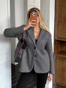 Buzzelle PoPoHouse Women's Winter Coat New Elegant Temperament Commuting Solid Color Woolen Suit Daily Casual Office Front Buckle Pocket Winter - Grey - View 4
