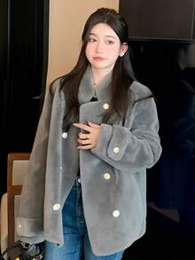 Elegant Winter Women Coat Fashion Grey Fuzzy Coats Chic Party Prom Fluffy Fur Jackets Long Sleeve Fur Jacket Female New Streetwear Going Out Tops With Pocket Warm Thick Halloween Christmas New Year Clothes Thanksgiving Outfit