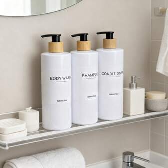 3件装洗发水/沐浴露/润肤露补充装，浴室可重复使用按压式分配器