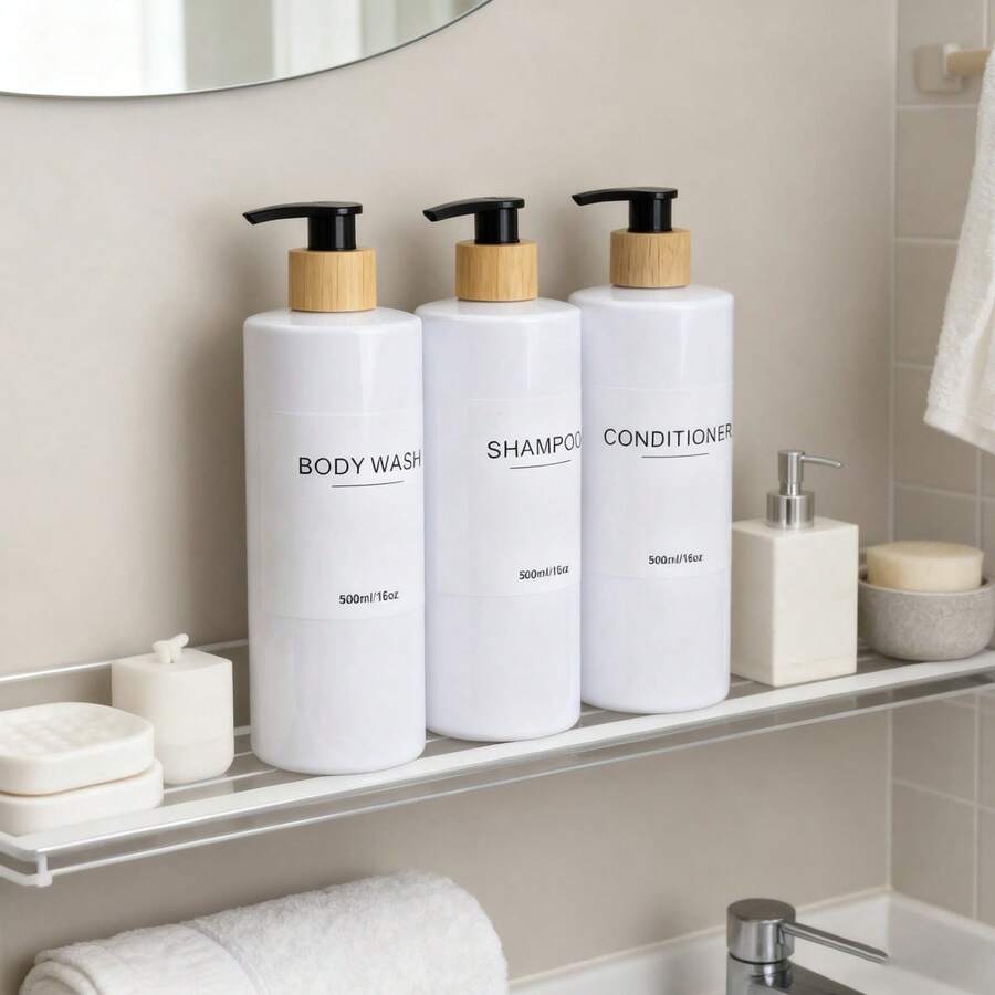 3pcs Shampoo Dispenser Body Wash Body Lotion Refill Bottle Bathroom Reusable Pump Dispenser