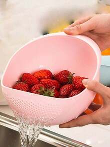 1 件装厨房洗米器滤网漏勺塑料洗米碗蔬菜水果沥水篮 - 彩色 - 查看 10