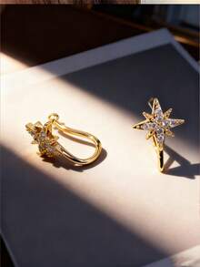 JOJELOO 18K Gold Plated Star Stud Earrings - Elegant Cubic Zirconia Star Design, Minimalist Jewelry Statement For Women, Fashion Accessory, Perfect For Layering And Celestial-Inspired Looks - Multicolor - View 4