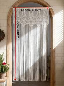 1pc White Lace Curtain With Long Tassels, Floral Embroidery Pattern, Princess Style, Sheer Short Cafe Curtain, Suitable For Kitchen, Bathroom, Bedroom Doorway, Rod Pocket Top - White - View 2