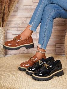 女士乐福鞋，复古学院风小皮鞋，棕色蝴蝶结装饰，套脚鞋，厚底鞋，女鞋，女士工作鞋 - 棕色 - 查看 4