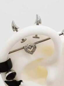 1pc Punk Silver Rivet Earrings, Unisex, Chic Metallic Smooth Geometric Pierced Earrings, Y2K Halloween Accessory - Silver - View 3