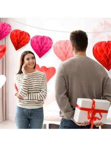 2 Stücke herzförmige Wabenpapierdekoration, Wabenkugeln geeignet für Valentinstag, Fotoprops, Hochzeitsdekoration, Jahrestag, Geburtstagsparty - Verschiedenfarbig - Übersicht 8