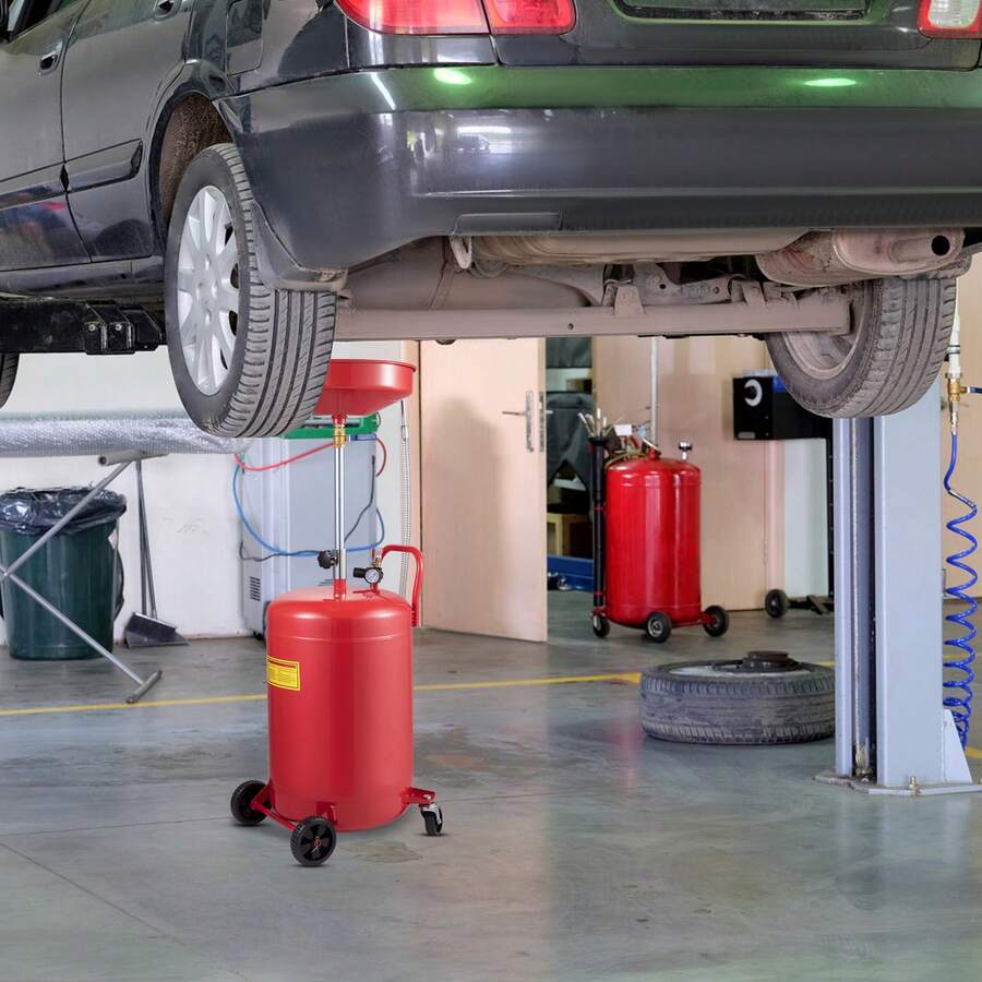 Tanque de drenaje de aceite residual , drenaje de aceite portátil de 20 galones, drenaje operado por aire, cambio de aceite, contenedor de drenaje de aceite, drenaje de transferencia de combustible líquido, altura ajustable del embudo, con válvula reguladora de presión - con válvula reguladora de presión - Ver 1