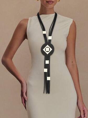 MARLIWOO 1件装 时尚流苏简约几何配饰复古休闲风手工长项链，女士款