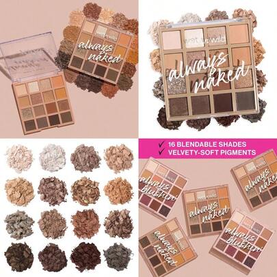 Paleta Always Naked Sombras de ojos desnudas y neutras, con pigmentos cálidos y fríos mate, brillo y cremosos, de mezcla suave