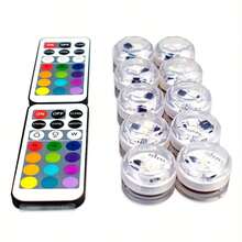 10pack 30H+  Submersible LED Light With Remote Control,  LED Light, Waterproof Tea Light, Underwater Light, Battery Powered RGB Flameless Candle, Suitable For Vase, Fish Tank, Swimming Pool, Bathtub, Party, Wedding, Halloween Decoration, Party Decorations, Event Lighting, Mood Lighting, Festive Illumination, Batteryoperated Light, Remotecontrolled Light, Submersible Lamp, Bathtub Lighting, Holiday Shoppers, Aquarium Enthusiasts - 10個配件+2個遙控器 - 查看 1