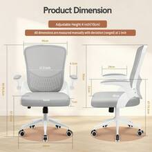GartistGo Ergonomic Office Desk Chair With Flip-Up Armrests, Mid-Back Mesh Chair With Lumbar Support, Adjustable Height & Storage Backrest, Comfortable Computer Chair For Home Office - Grey - View 4