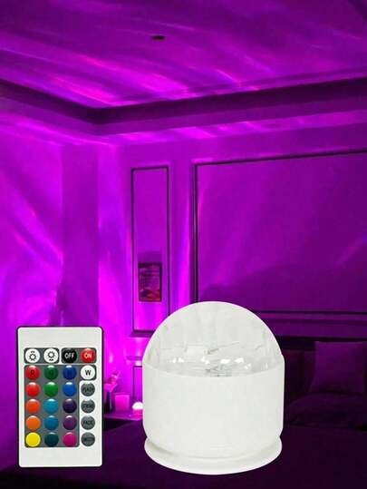 1 pieza Proyector de luz nocturna alimentado por USB para dormitorio, proyector de cielo estrellado, aurora y olas del océano, lámpara proyectora RGB de 16 colores con control remoto, adecuado para dormitorio, sala de juegos, cine en casa, decoración de Halloween, decoración de habitación, decoración del hogar, decoración de fiestas, decoración de pared, decoración de dormitorio