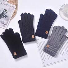 New Warm Gloves Winter Touch Screen Plus Fleece Gloves Cold Warm Wool Knitted Gloves Outdoor Cycling Windproof Skiing Snow Mittens - Multicolor - View 5