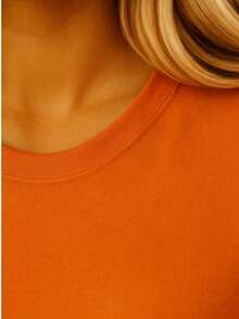 Camiseta de manga corta con estampado LAPIZ, de cuello redondo, playeras para mujer, blusas gráficas para mujer - Naranja - Ver 3