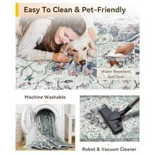 RELEANY - Alfombra 3x5 Lavable Flores Antideslizante Alfombra Estilo Clásico para Interiores Cocina Sala de Estar Recámara Comedor Azul/Verde - AzulVerde - Ver 6