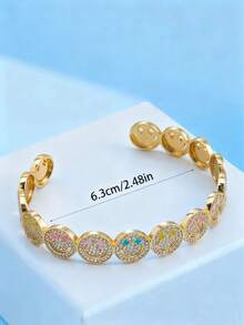 1pc Elegant Charming Affordable Stainless Steel Full Rhinestone Multicolor Lightning Women's Bracelet Couple Bangle Jewelry Suitable For Daily, Party, Shopping, Dating Wear, Can Be Given As Gift - Happy Bracelet - View 4
