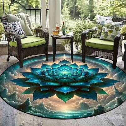 1 stuk 3D blauwe lotusbloem pluche rond tapijt, woonkamertapijt, vloerkleed, woonkamerdecoratie, wasbaar, dik/pluche