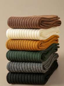 3 Pairs Women's Solid Color Vertical Striped Simple JK Style Over The Calf Socks, Cozy Socks