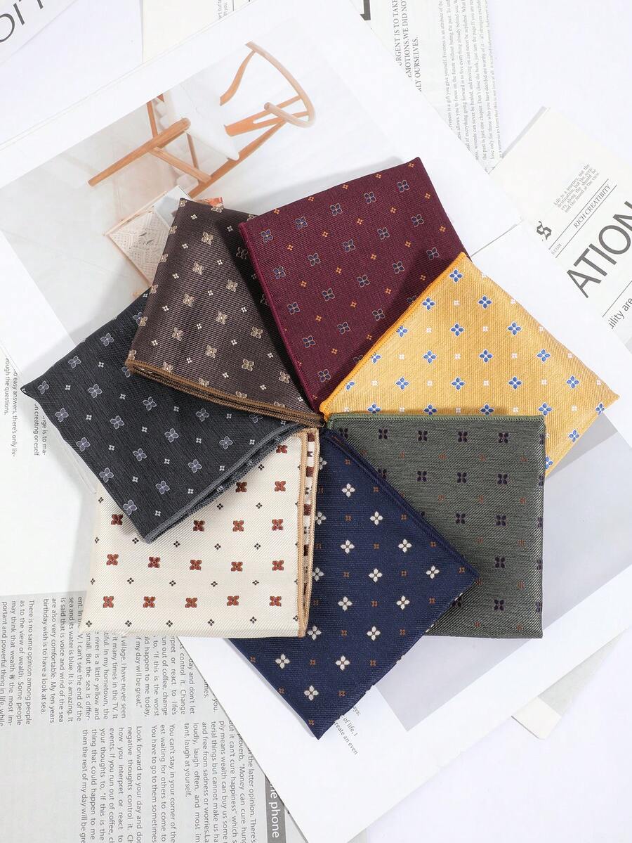 1pc Men's Fashion Floral Pattern Pocket Square, Suitable For Business, Banquet, Wedding, Party And Holiday Matching - A - View 1