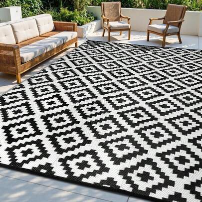 2Pcs/Set Modern Area Rug Portable - Waterproof, Machine Washable, Outdoor Rug For RV, Patio, Backyard, Deck, Picnic, Beach, Trailer, Camping - Durable, Easy To Clean, Perfect For Indoor And Outdoor Use