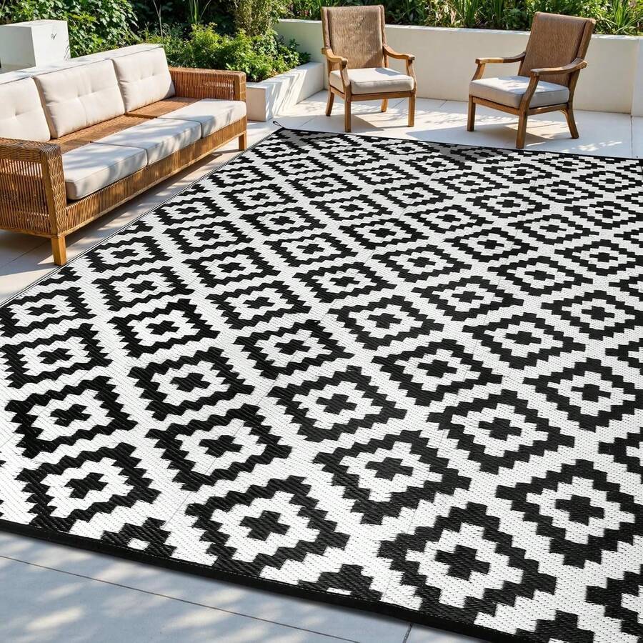 2Pcs/Set Modern Area Rug Portable - Waterproof, Machine Washable, Outdoor Rug For RV, Patio, Backyard, Deck, Picnic, Beach, Trailer, Camping - Durable, Easy To Clean, Perfect For Indoor And Outdoor Use