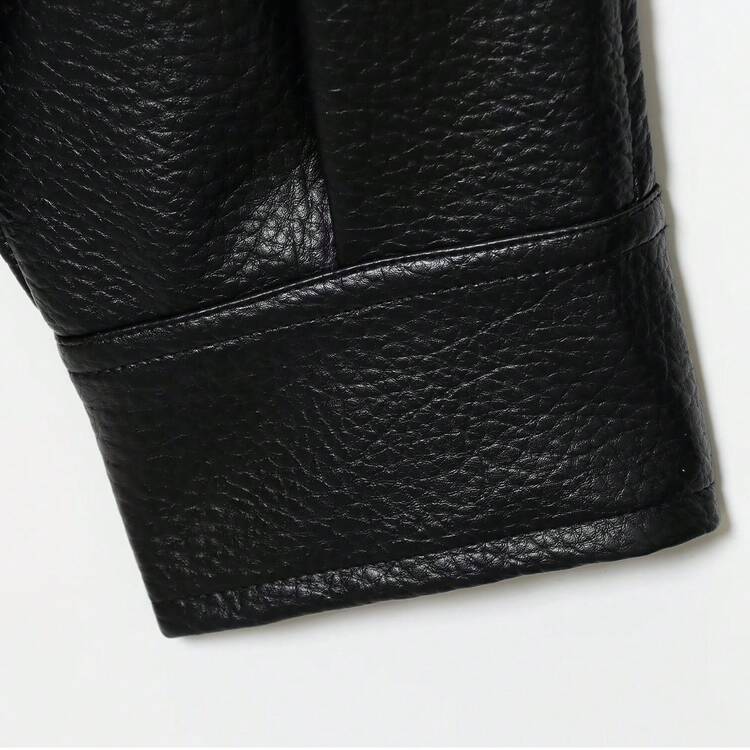 Jaqueta de Couro Solta Feminina para Outono e Inverno, Jaqueta de Motocicleta de Moda de Rua, Cor Sólida com Bolsos com Zíper Preto - Preto - Visão 10