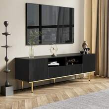 Moderner TV-Schrank, TV-Möbel Mit Golden Füßen And Golden Rand Description - Black - View 6