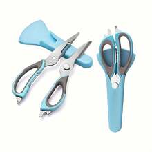 7-In-1 Multifunctional Kitchen Scissors With Magnetic Stand - Detachable Stainless Steel Food Scissors For Meat, Fish, And Poultry, Ergonomic Handle, Pink And Light Blue, Portable Storage Design - 黑色-1個 - 查看 10