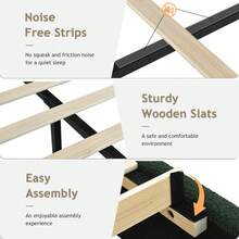 Bed Frame, Upholstered Bed Frame With Headboard, Boucle Soft Bed For Bedroom, Easy Assembly, Twin/ Full/ Queen/ King/ Cal King, White/ Beige/ Black/ Rose Pink/ Light Grey/ Grey/ Green - 黑色 - 查看 5