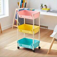 Carrito de almacenamiento móvil de cinco niveles con diseño con ruedas, adecuado para la sala de estar, el dormitorio y la cocina. Organiza libros y artículos de papelería del dormitorio. Estantería de almacenamiento multifuncional disponible en colores macaron/blanco. Regalo práctico para decoración de Halloween/Navidad - Multicolor - Ver 3