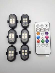 4 LED Bulb Upgraded 6 Wireless LED Flashing Lights With Remote Control, 8 Colors, Type-C Rechargeable LED Light, Anti-Collision Warning Light, Suitable For Car, Motorcycle, Bicycle, Drone, Etc.