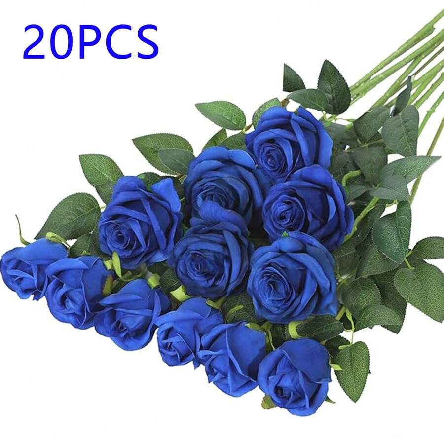 100支仿真蓝玫瑰，假花，适用于DIY婚礼花束、桌面装饰、新娘送礼会、情人节装饰、婴儿派对、家居装饰、室内/室外装饰、花瓶填充物