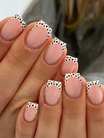 24 st/set korta fyrkantiga minimalistiska vita franska prickiga press-on naglar, inkluderar gellack och nagelfil, perfekt för tjejer/kvinnor för vardag, dejt, festkläder