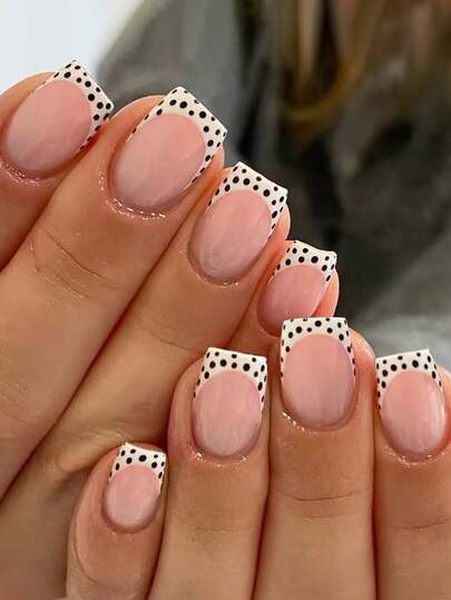 24 st/set korta fyrkantiga minimalistiska vita franska prickiga press-on naglar, inkluderar gellack och nagelfil, perfekt för tjejer/kvinnor för vardag, dejt, festkläder