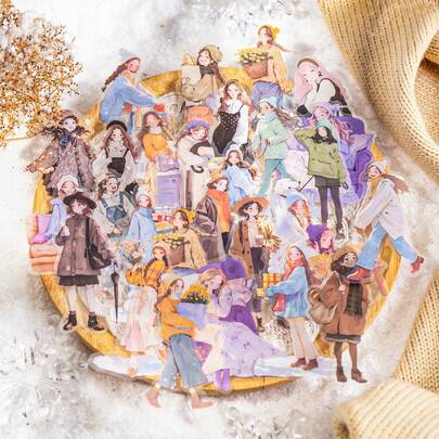 20 Sheets/Bag Stickers, Warm Winter Whispers Series, Warm Winter Theme Character PET Stickers, Scrapbook Supplies, Notebook Accessories, Decorative Photo Frames, Computer And Phone Cases, Water Cups, Junk Magazines, Pencil Cases, Desktop Decorative Stickers, Back-To-School Season Stickers, School Supplies Funny Stickers Laptop Stickers Kindle Phone Stickers