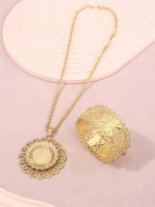 1 Set de Joyería Floral Metálica de Filigrana con Busto de Napoleón, para Festival de Oriente Medio, Novia de Boda, Collar y Pulsera para Fiesta Diaria, Ideas de Regalo para Mujeres, Ramadán - Conjuntos de joyería - Ver 2